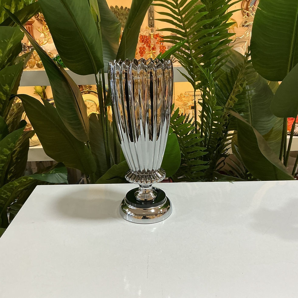 Küçük resim: Ayaklı Cam Vazo 37x14 cm | Gümüş Renk Metal Ayaklı Dekoratif Vazo