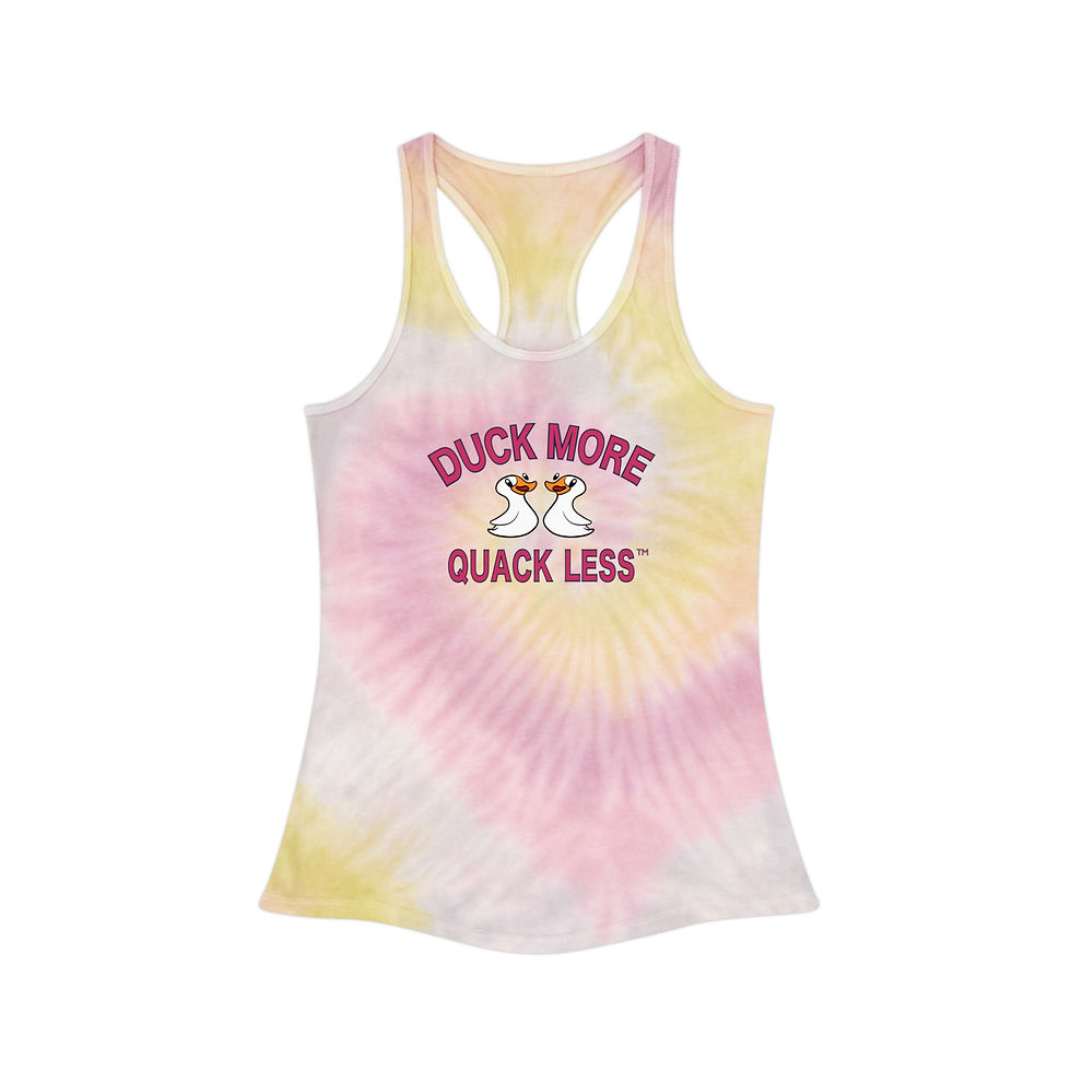 Thumbnail: Racerback Tank Top with Duck More Quack Less™ Duck Logo