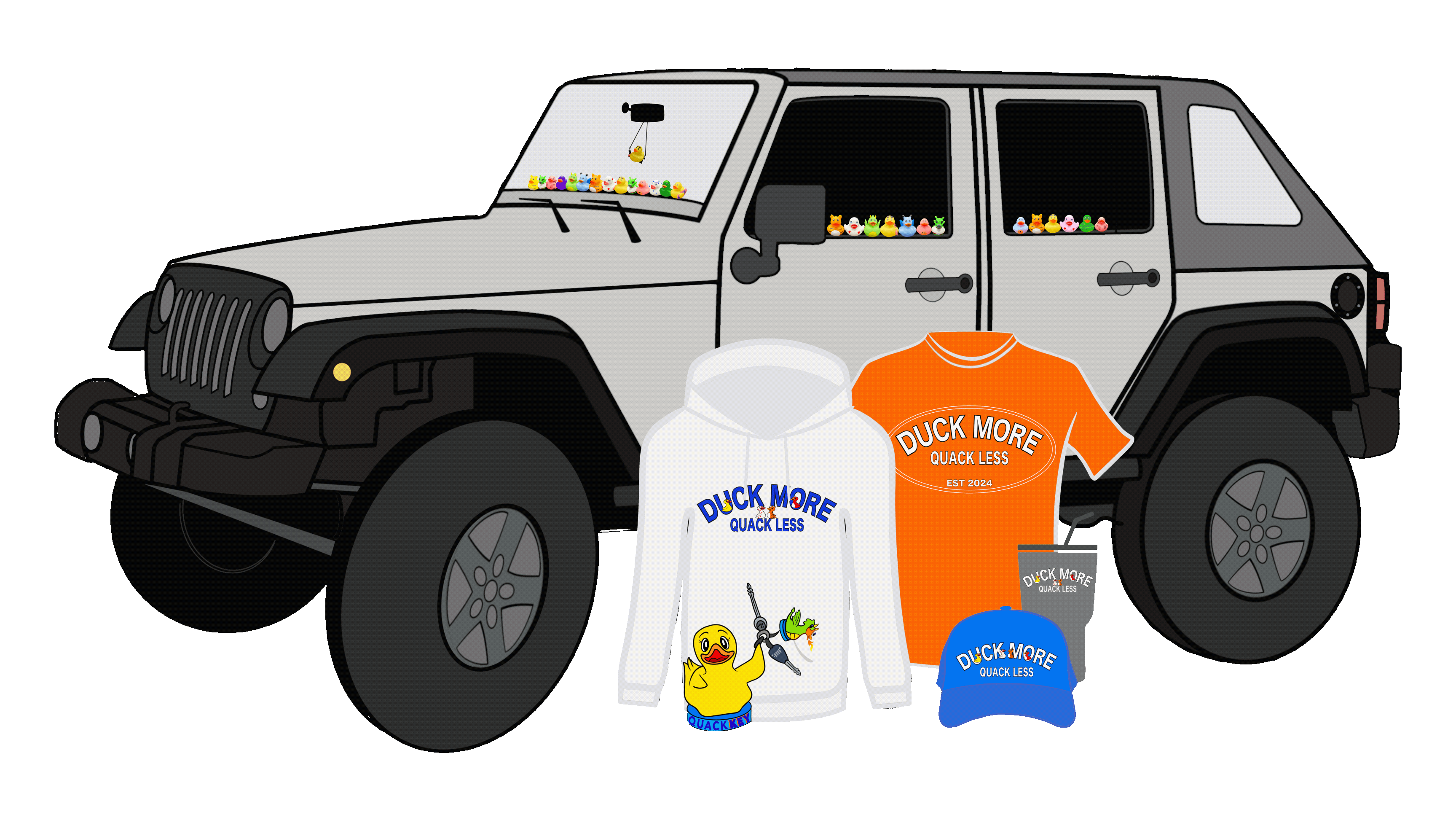 The Best Way to keep rubber ducks on your Jeep dashboard and windows with QuackKey rubber duck mounts and duck holders