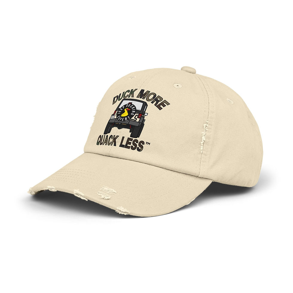 Thumbnail: Tan Duck More Quack Less™ Camo Distressed Cap side view – adjustable strap