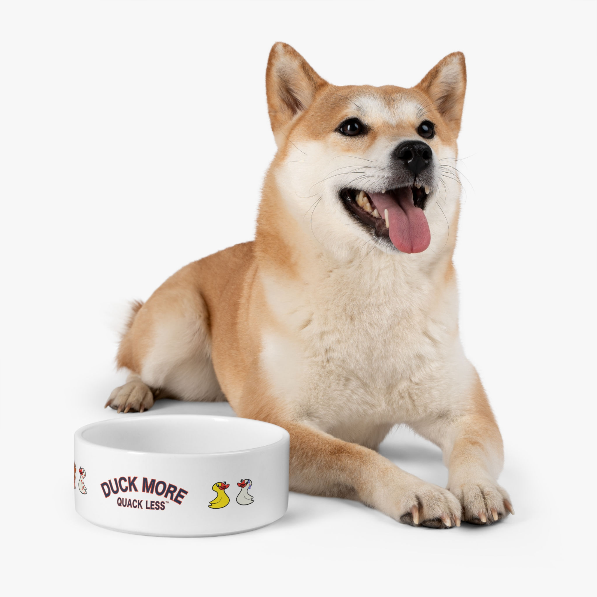 happy pup with a Duck More Quack Less™ Pet Bowl - Jeep Ducking Gift for Jeep Owners