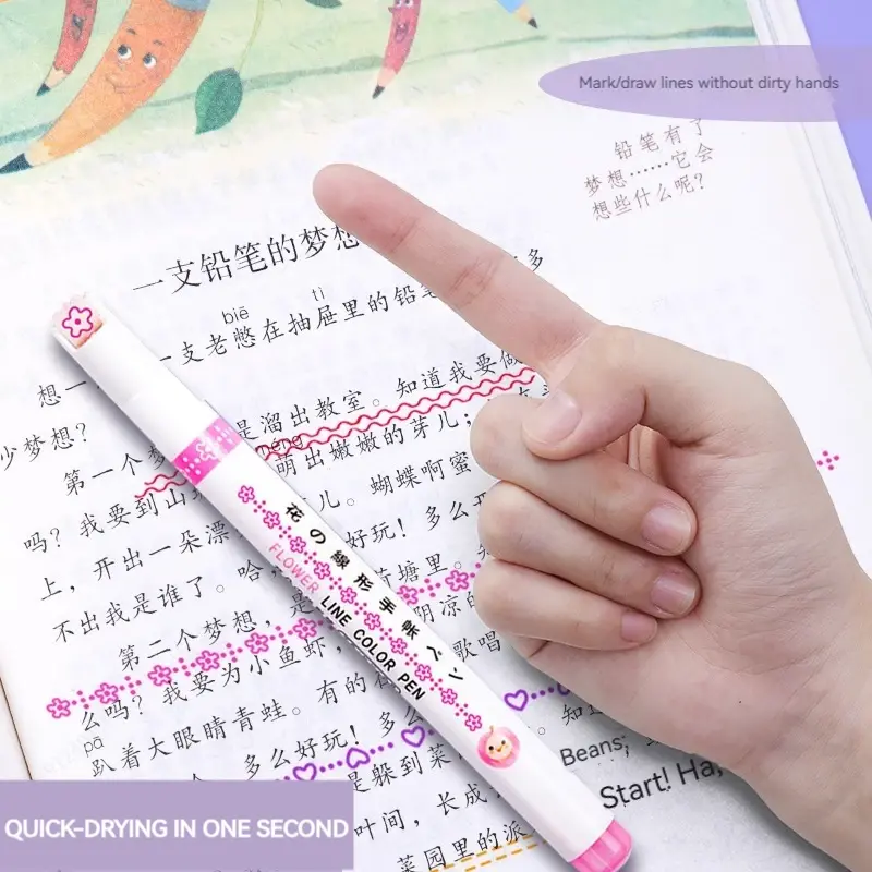 Thumbnail: 6Pcs/Set Flower Line Shape Highlighter Pen Roller Tip Curve Liner Marker Kawaii 