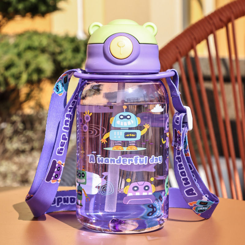 Thumbnail: 1PC Kids Water Sippy Cup Kids Water Bottle with Straw and Handle Portable Drinki
