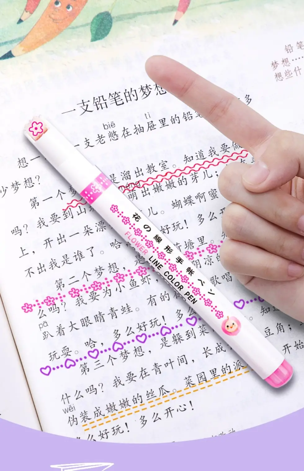 Thumbnail: 6Pcs/Set Flower Line Shape Highlighter Pen Roller Tip Curve Liner Marker Kawaii 