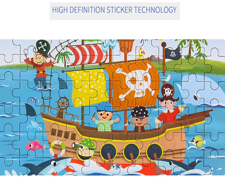 Thumbnail: Hot New 60 Pieces Wooden Puzzle Toys for Children Cartoon Vehicle Animal Wood Ji
