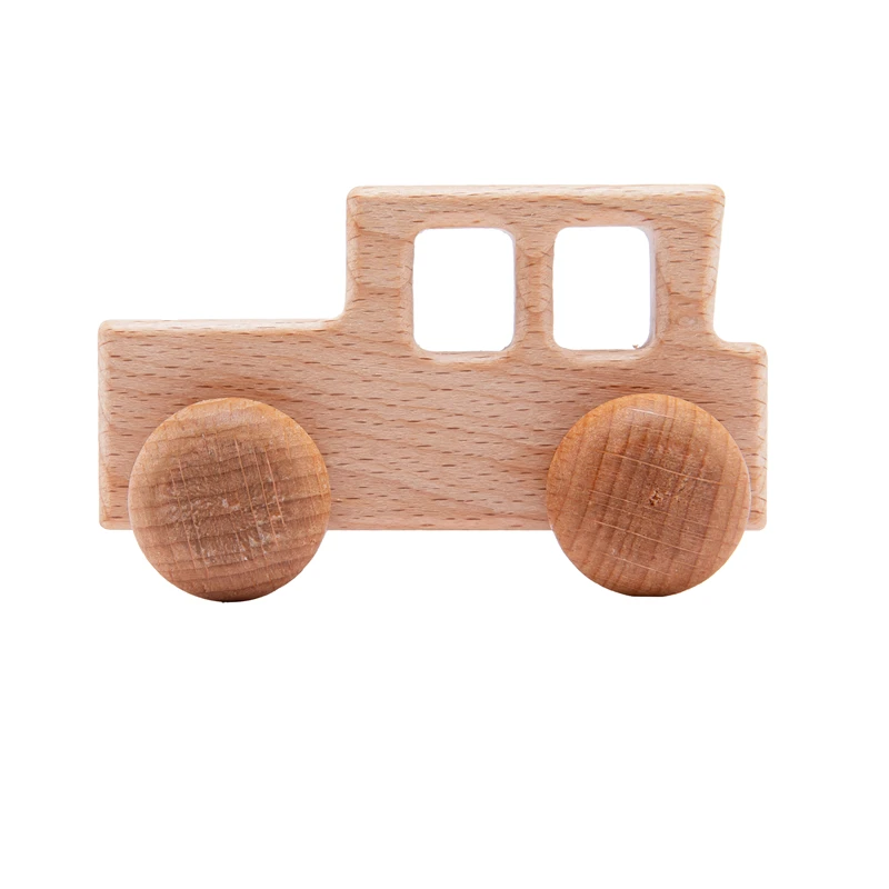 Thumbnail: Dinosaur Cartoon Car Montessori Wooden Teether Toy for Infants Toddlers - Sensor