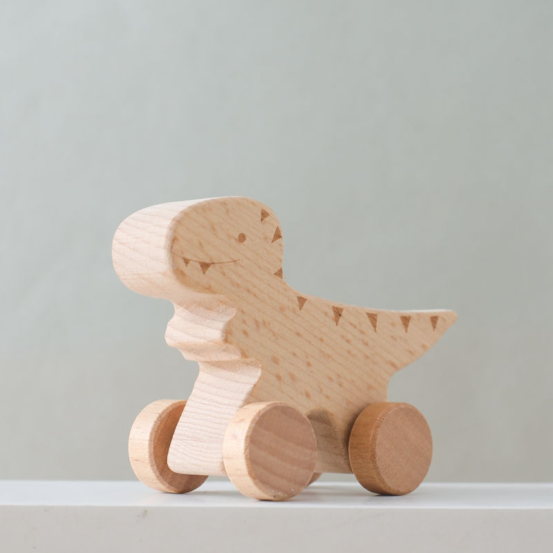 Thumbnail: Dinosaur Cartoon Car Montessori Wooden Teether Toy for Infants Toddlers - Sensor
