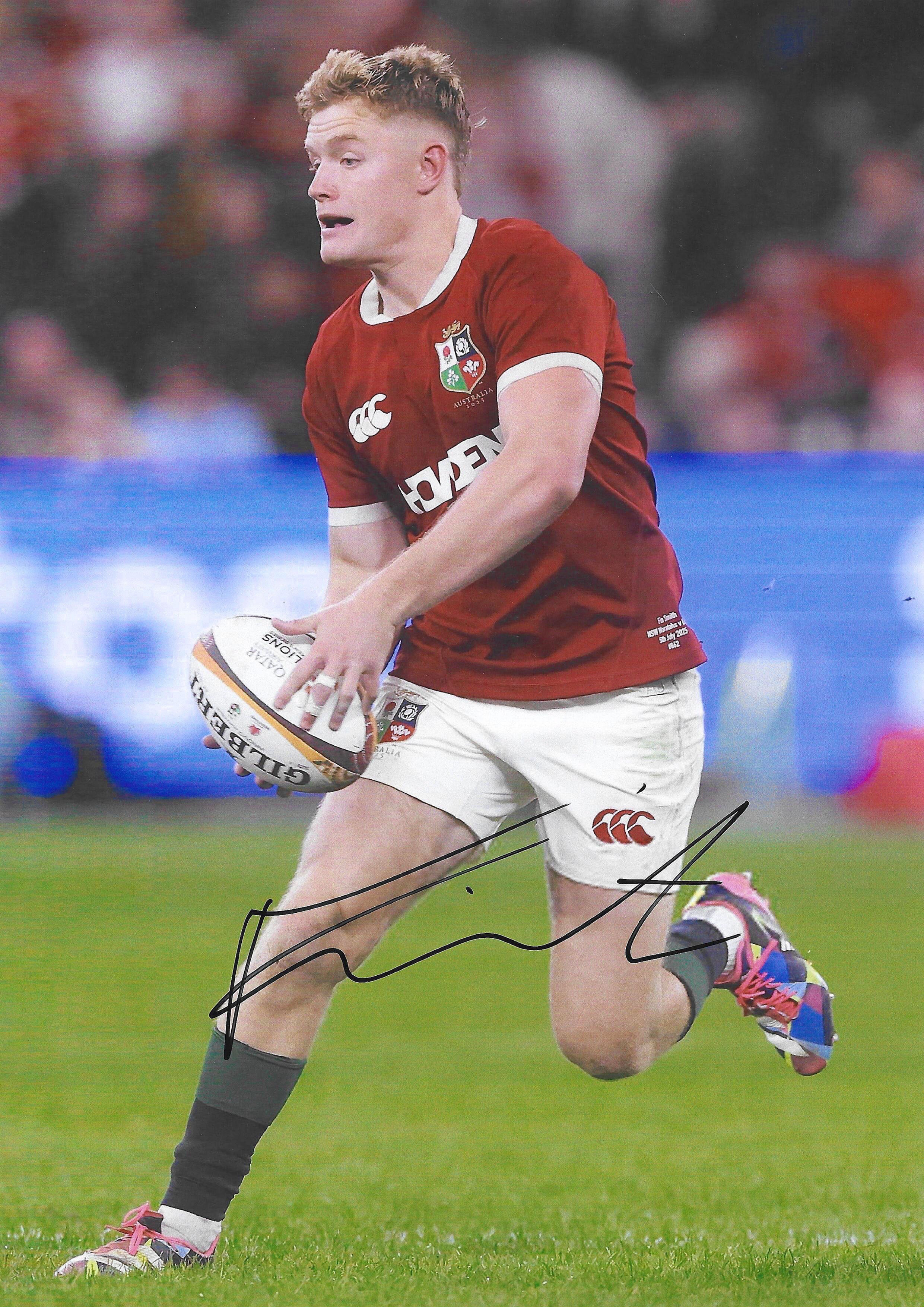 Fin Smith - Northampton Saints - England Rugby & British Lions - Signed A4 Photo