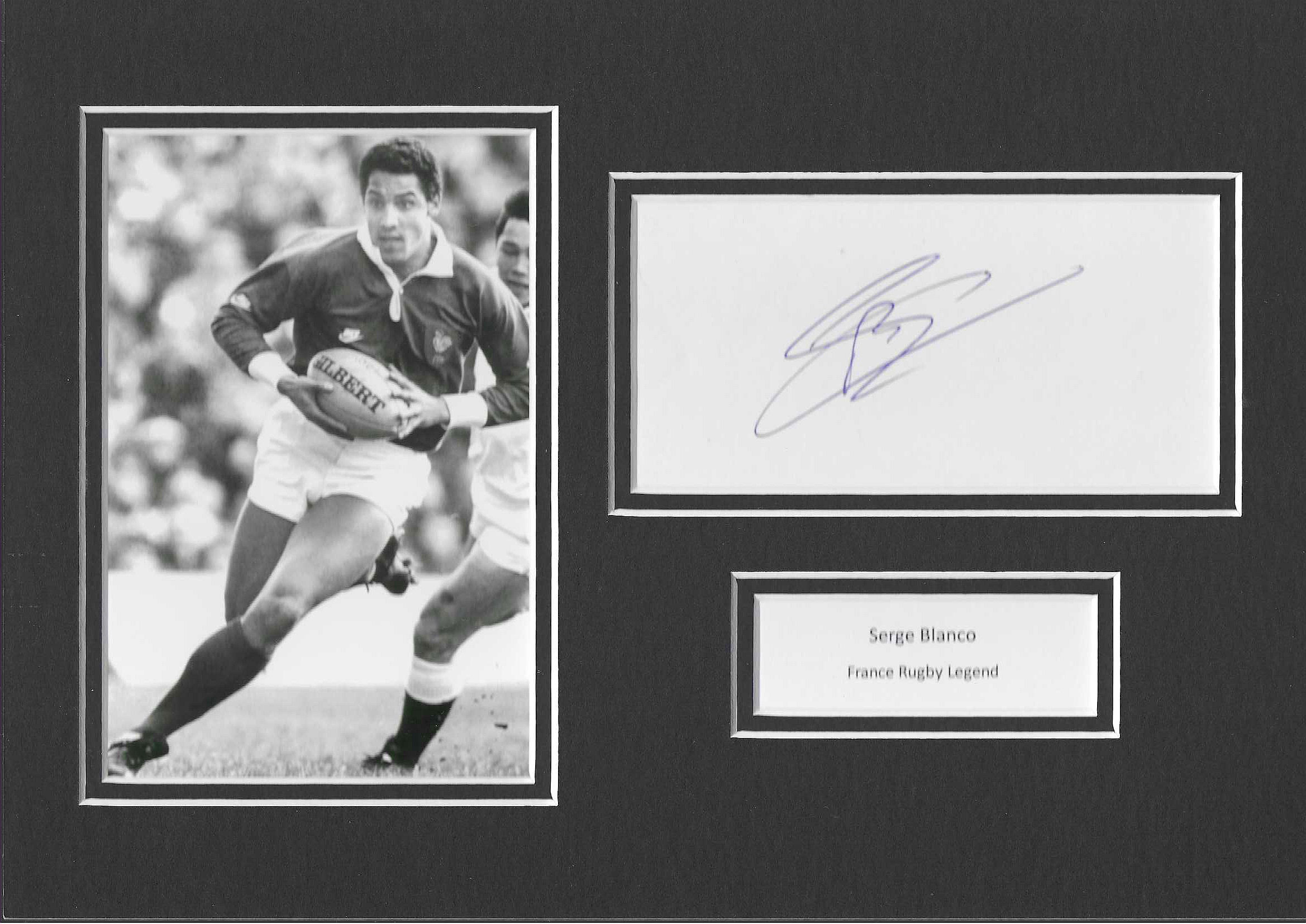 Serge Blanco - France Rugby Legend - Icon - Signed A4 Mount COA