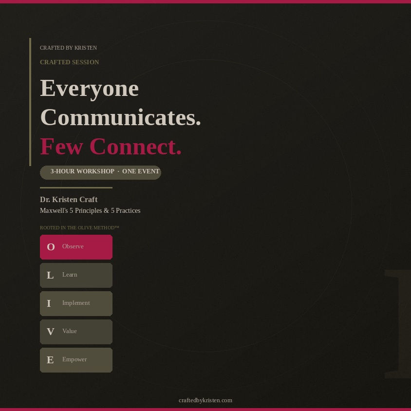 Crafted Session: Everyone Communicates, Few Connect — A 3-Hour Workshop with Dr. Kristen Craft