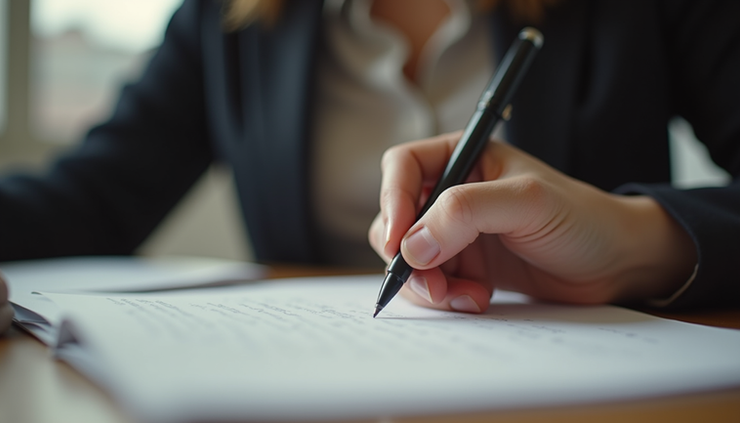 Plano medio de una persona escribiendo notas para preparar una conversación importante
