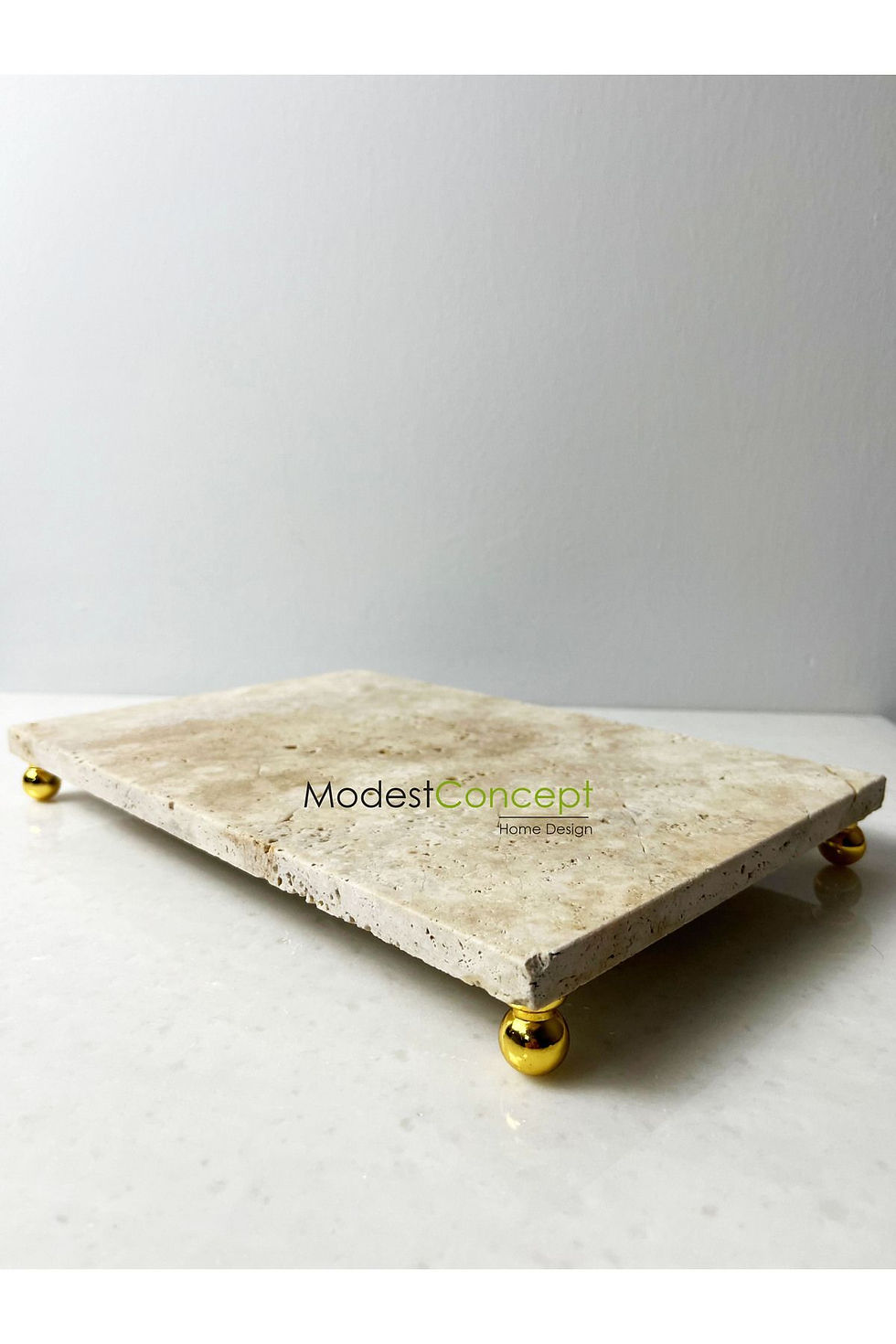 Miniaturbild: Travertine Marble Tray, Presentation Gold Top Stand 20x30cm