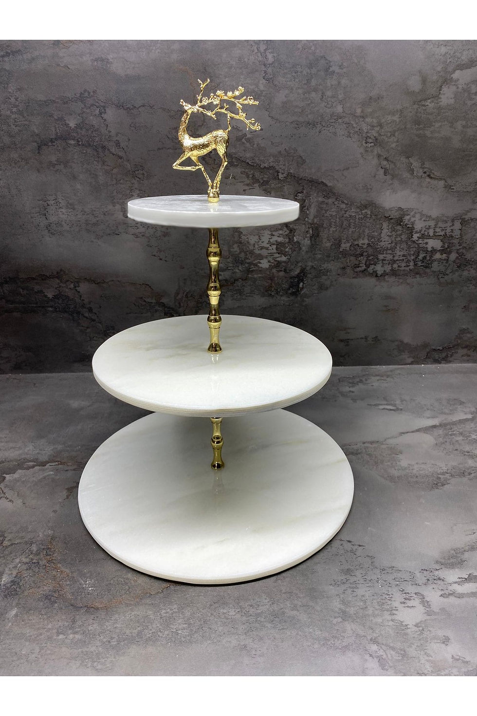 Thumbnail: Natural Marble 3 Piece Cake Rack Presentation with Gold Deer Object
