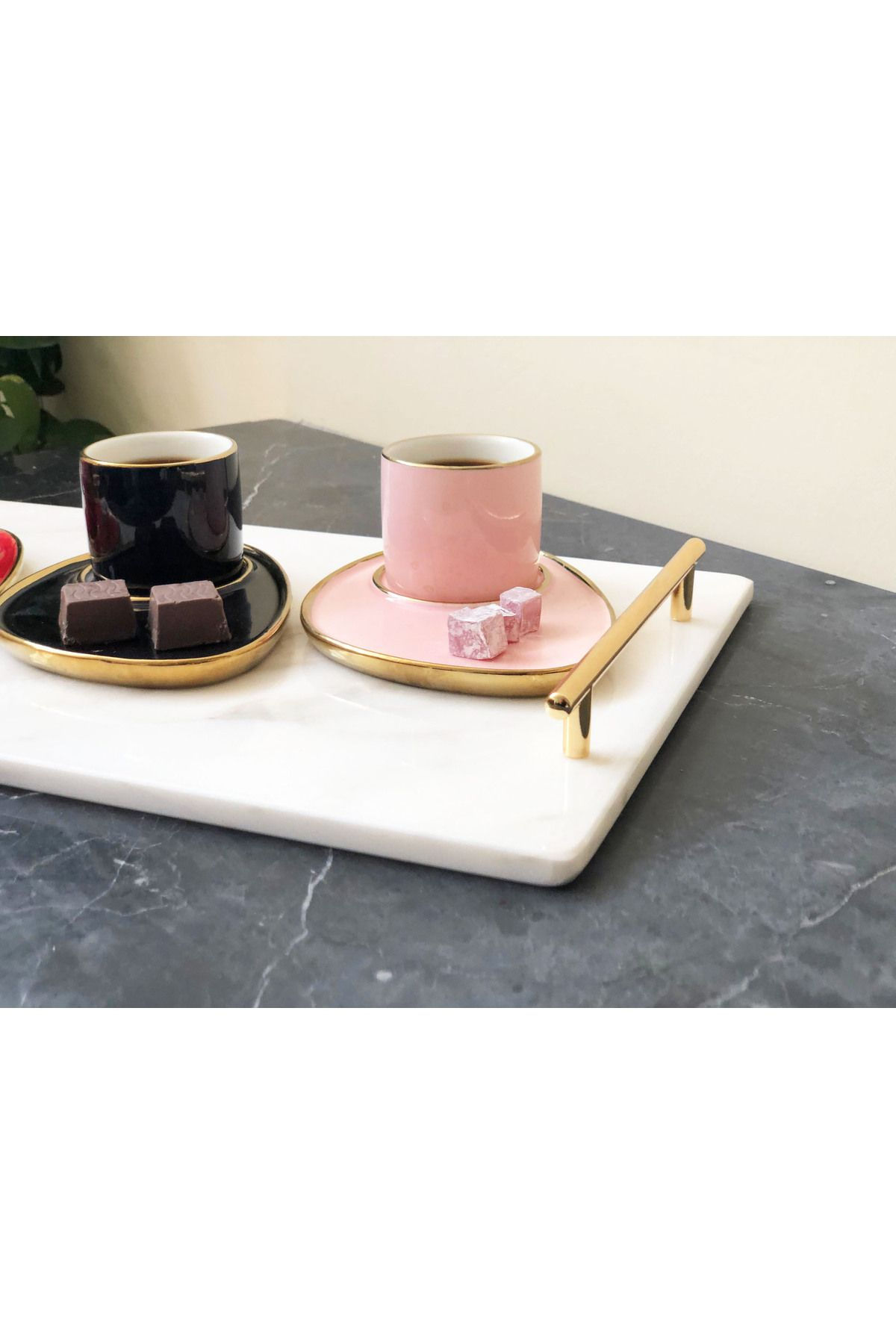 Natural Marble Tray 25x40cm Gold Slim Handle