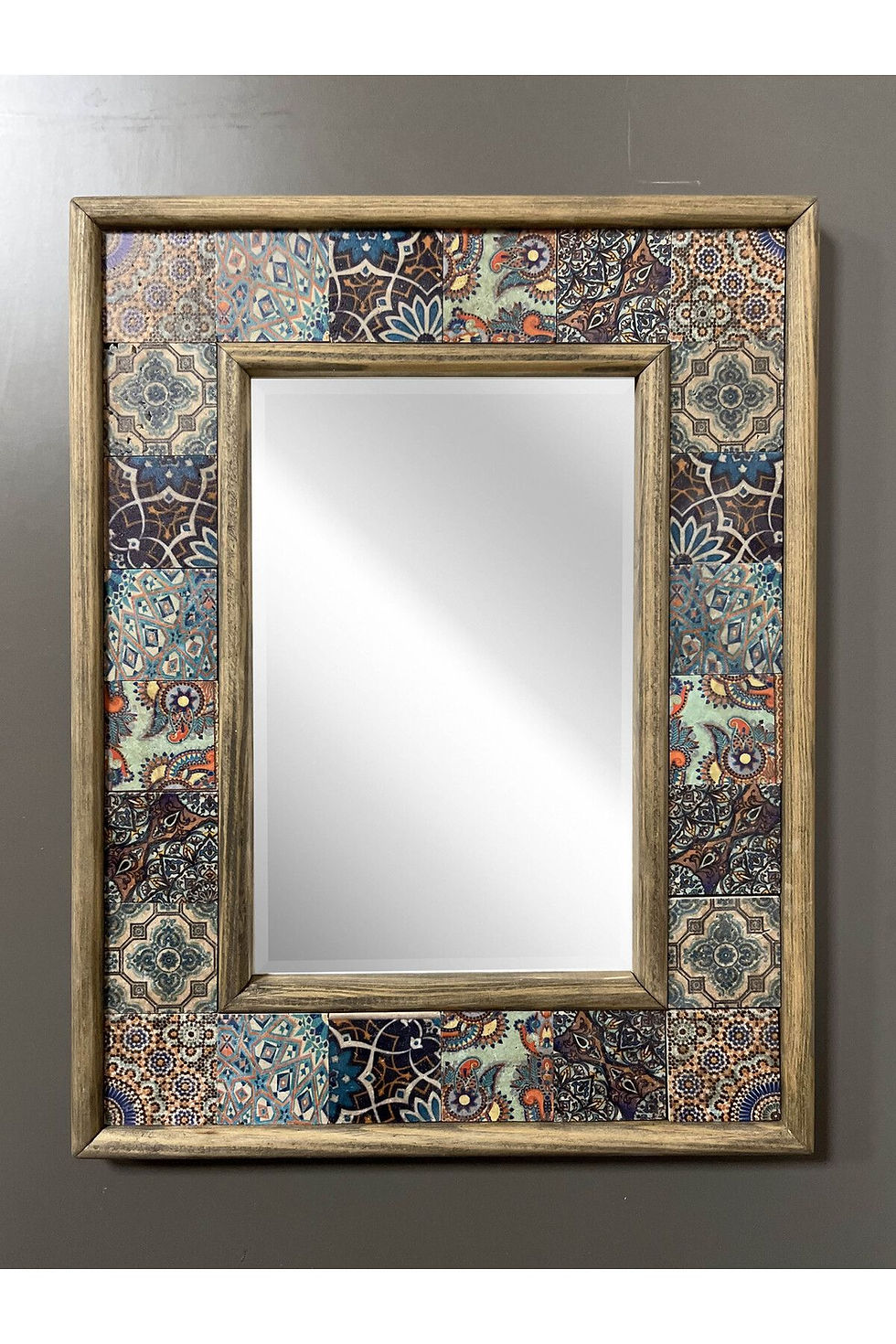 Thumbnail: Natural Stone Mosaic Mirror, Solid Framed 42x32 Anatolian Design Rustic