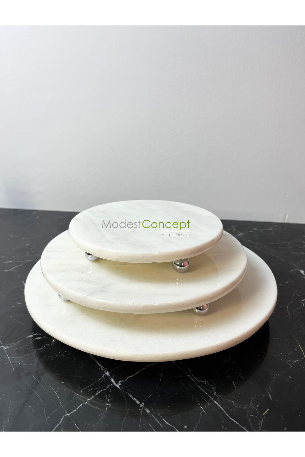 Miniatura: Natural Marble Round 3-Piece Set, Silver Ball Foot, Round Presentation