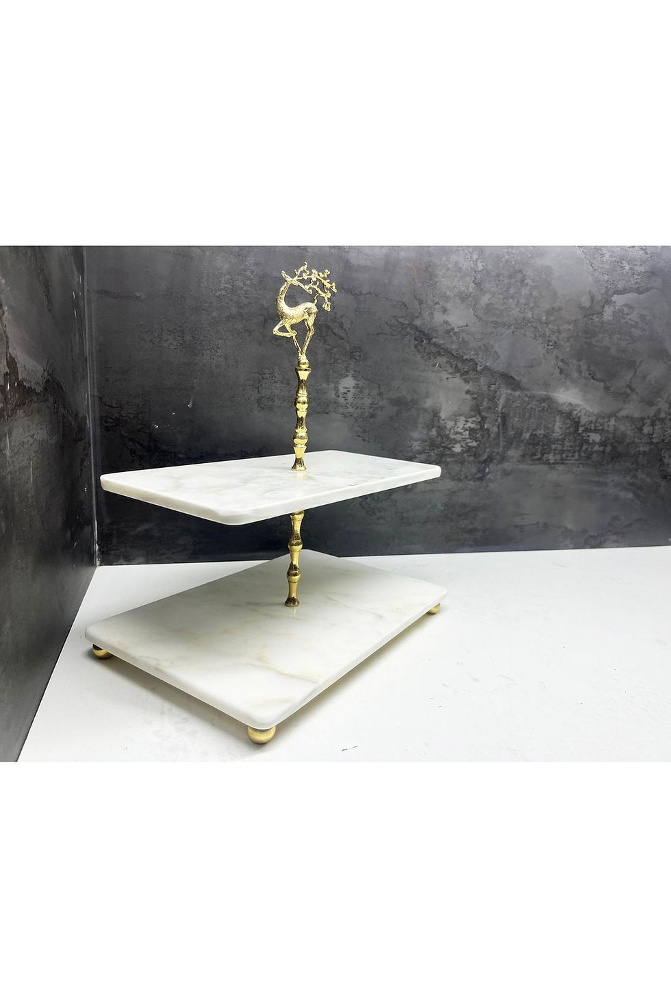 Thumbnail: Natural White Marble 2 Layer Presentation Service with Gold Deer Object