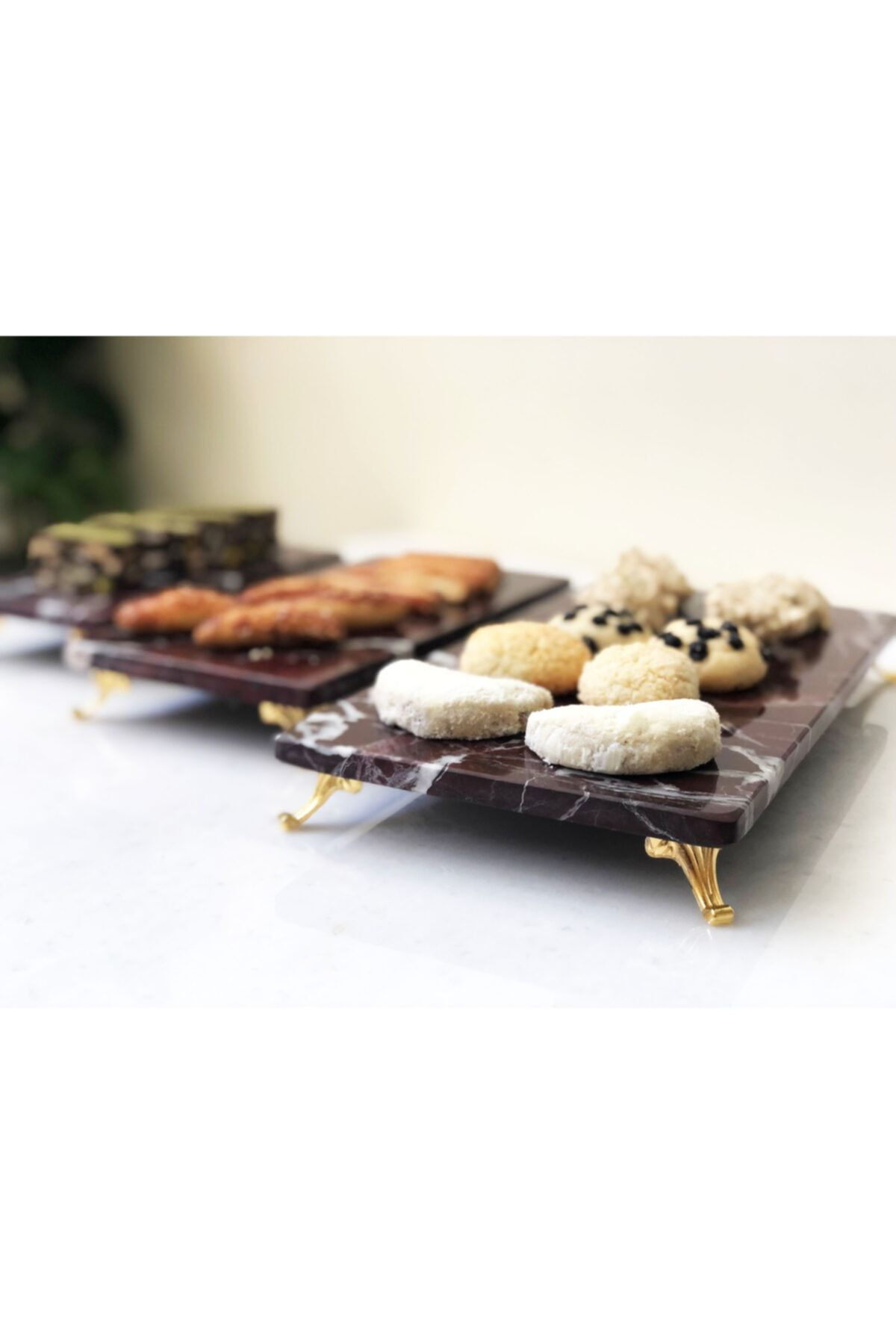 Natural Red (cherry) Marble Set of 3 Gold Legs - Rosso Levanto