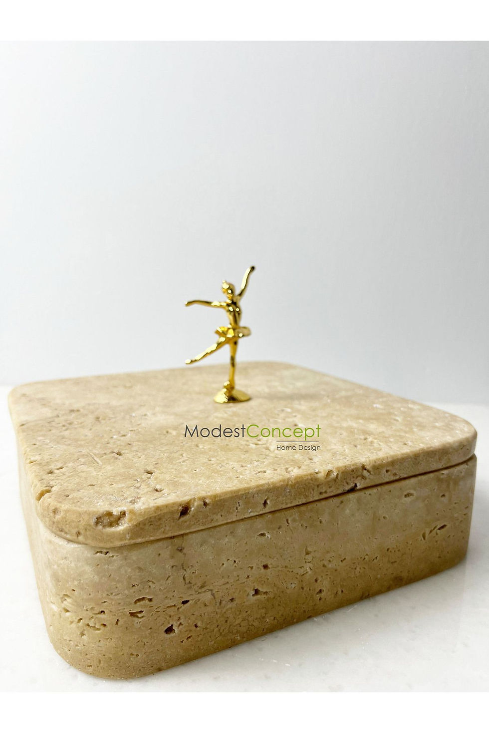 Miniaturbild: Travertine Decorative Bowl Gold Ballerina travertine box with lid