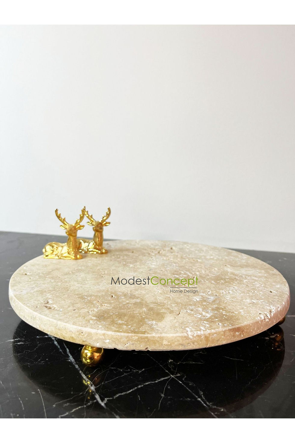 Miniaturbild: Travertine Marble Round Presentation, 28cm Ball Footed Presentation