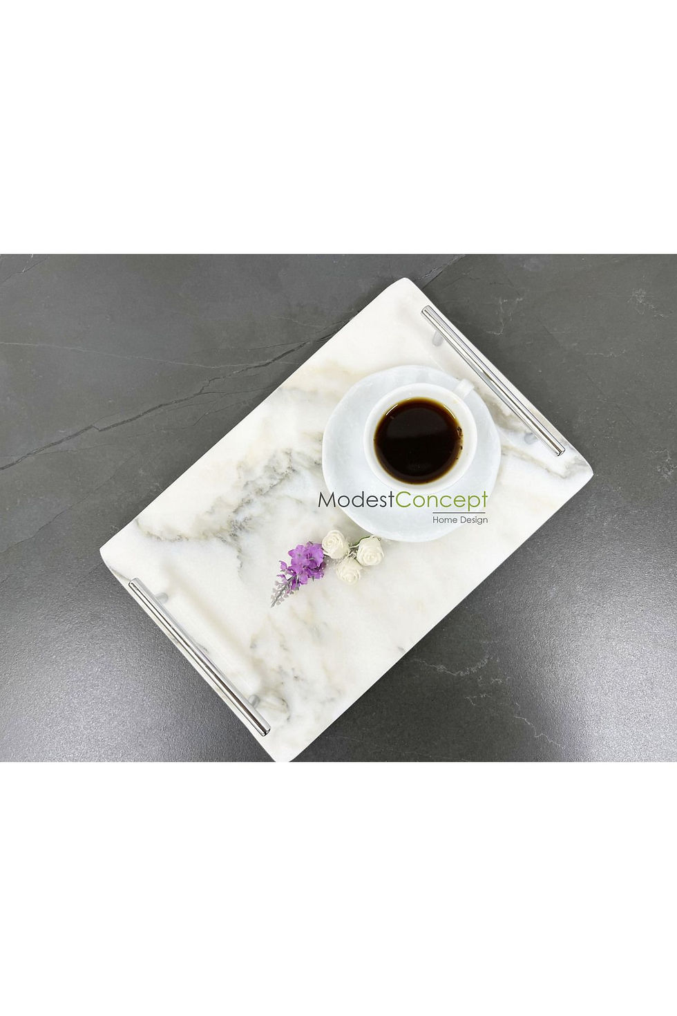Miniaturbild: COPY - Natural Marble 20x30 Presentation Tray Calacatta Marble Silver Handle