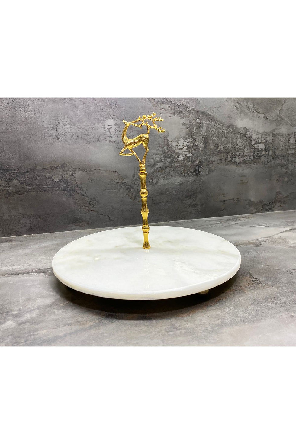 Miniaturbild: Natural Marble Serving Plate with Gold Deer Stick