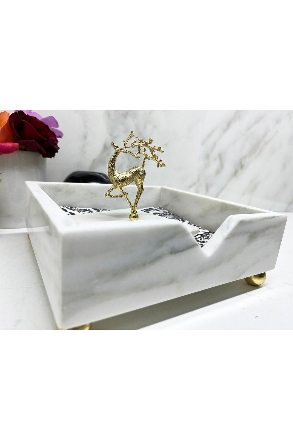 Thumbnail: Natural Marble Napkin Holder with Gold Deer Object