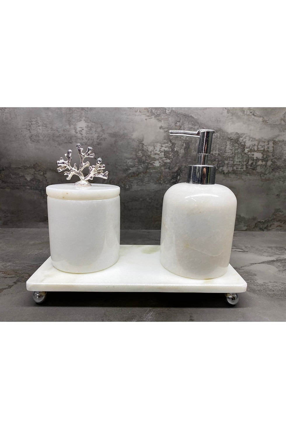 Thumbnail: Natural Marble 3-Piece Bathroom Set Silver Coral