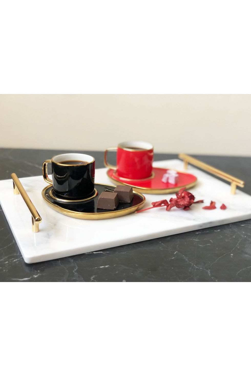 Thumbnail: Natural Marble Tray 25x35cm Gold Slim Handle