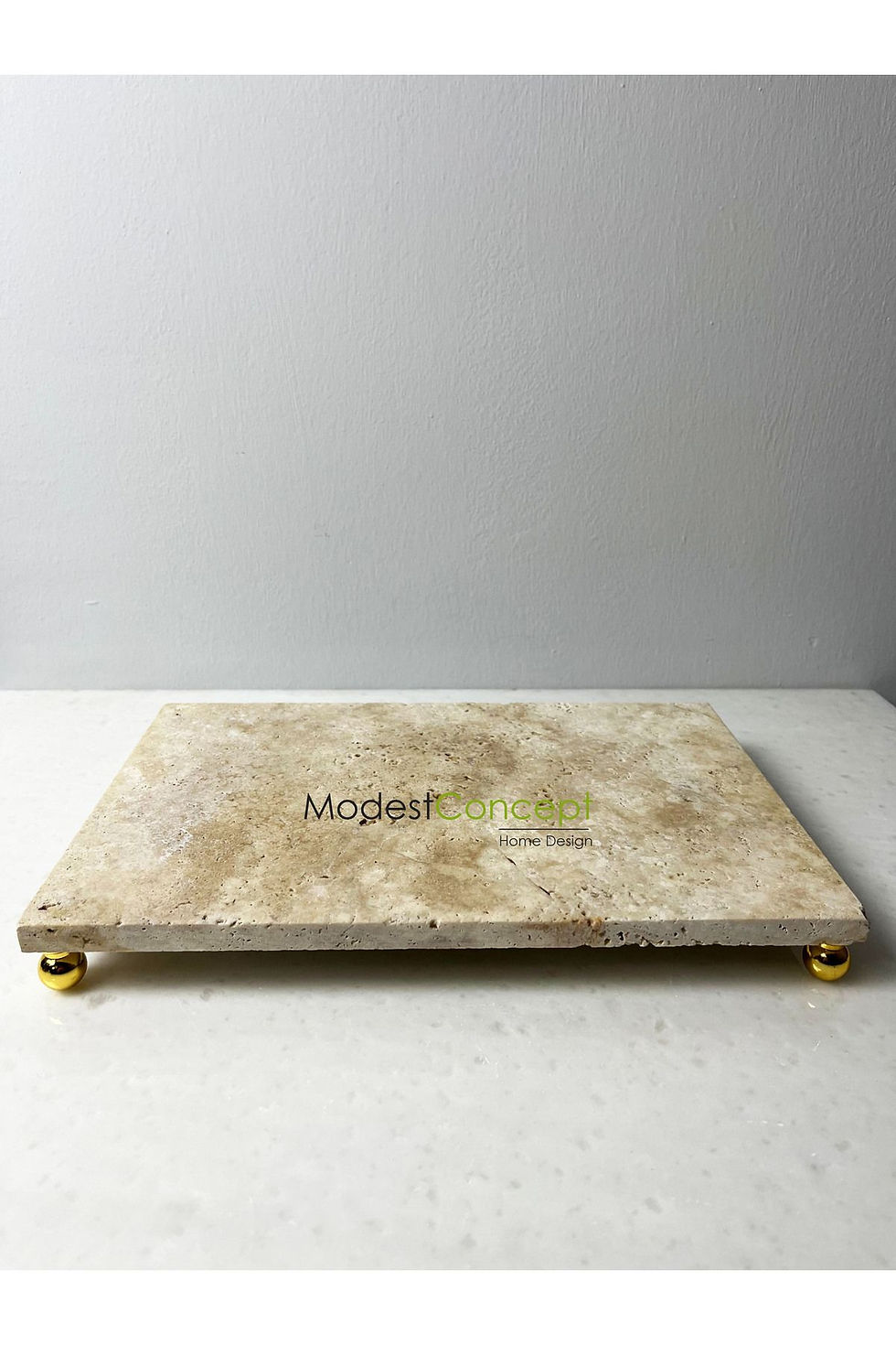 Miniaturbild: Travertine Marble Tray, Presentation Gold Top Stand 20x30cm