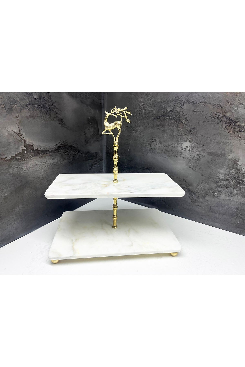Thumbnail: Natural White Marble 2 Layer Presentation Service with Gold Deer Object