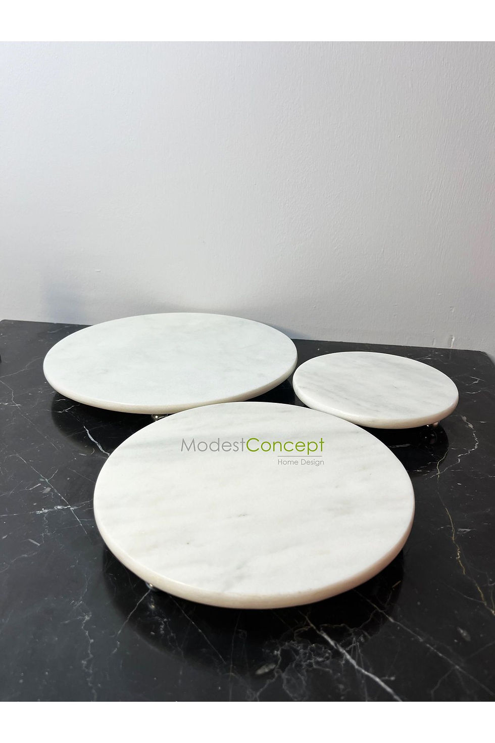 Miniatura: Natural Marble Round 3-Piece Set, Silver Ball Foot, Round Presentation