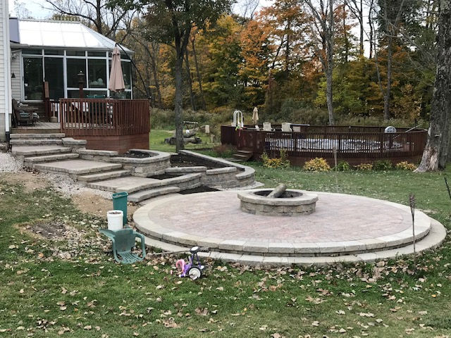 Raised patio and fire pit