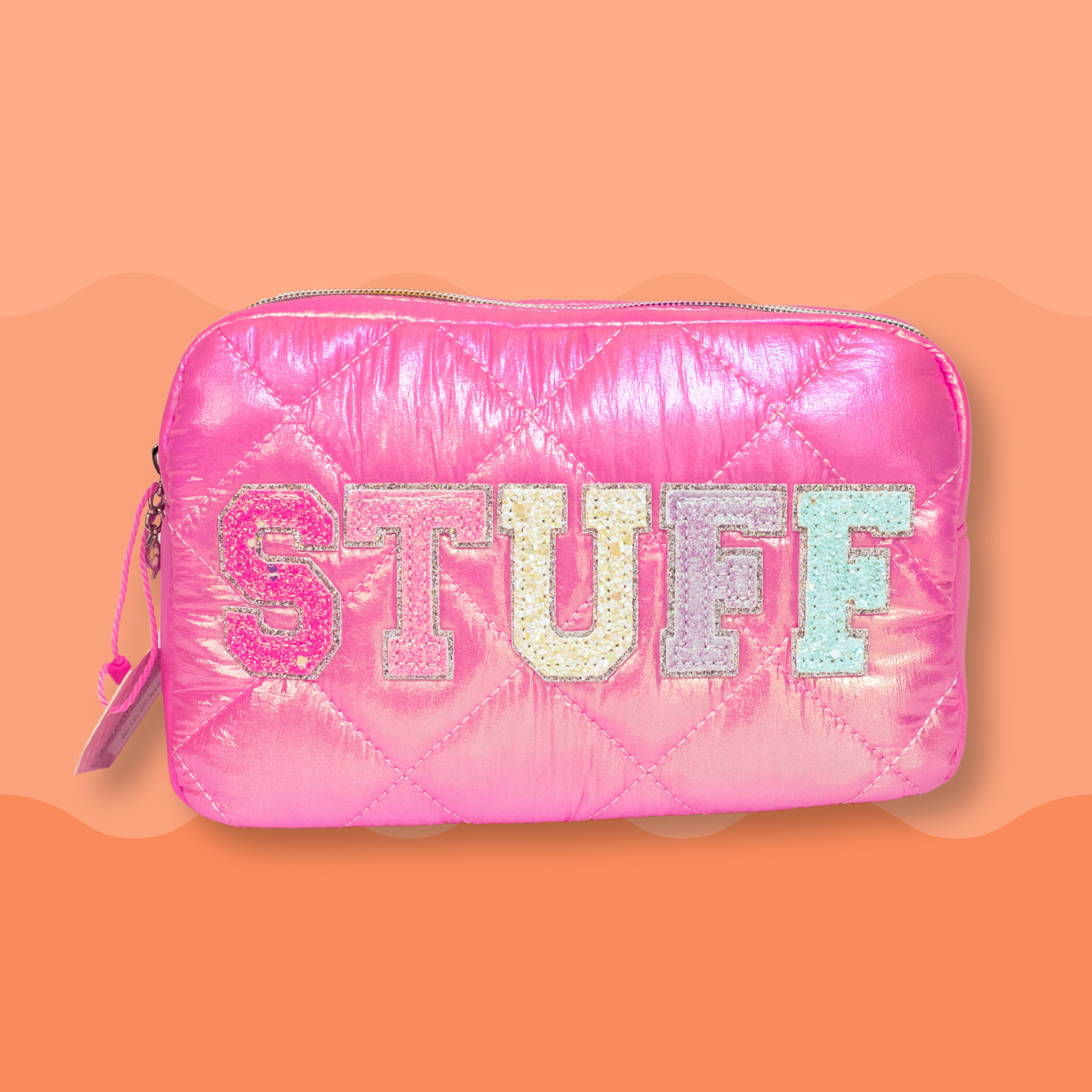 OMG Accessories 'STUFF' puffy quilted pink cosmetic pouch