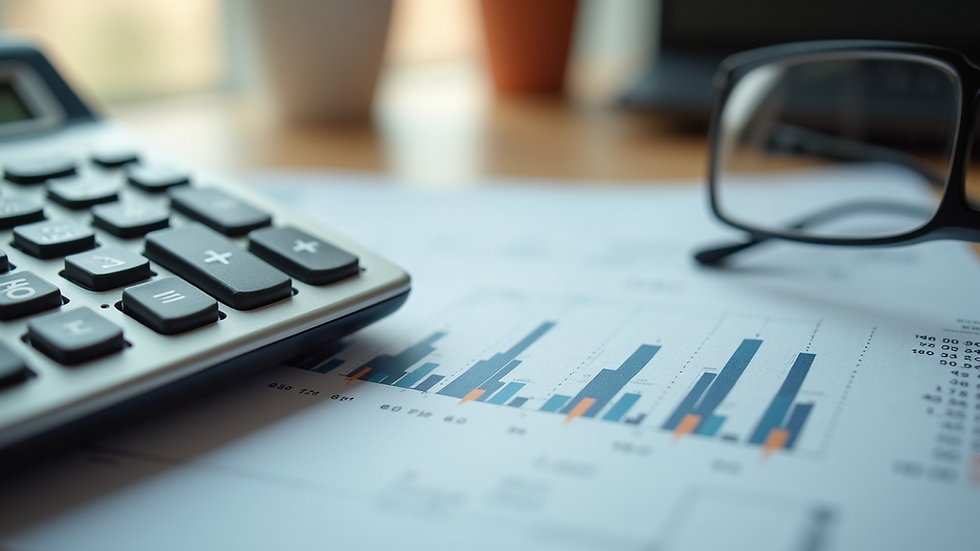 High angle view of a calculator and financial documents