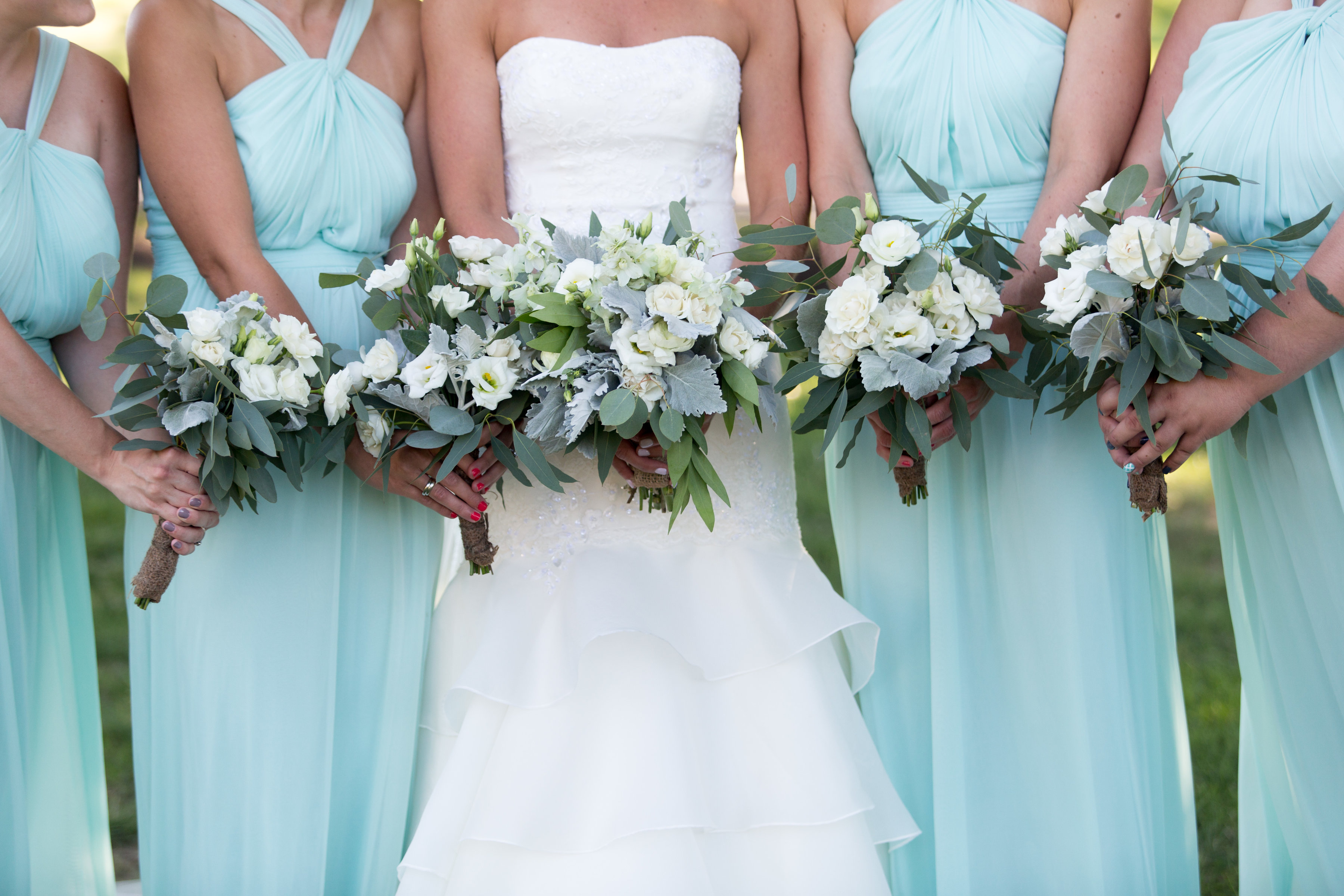 Minty Bridal Bouquet and Bride's Maid Bouquets