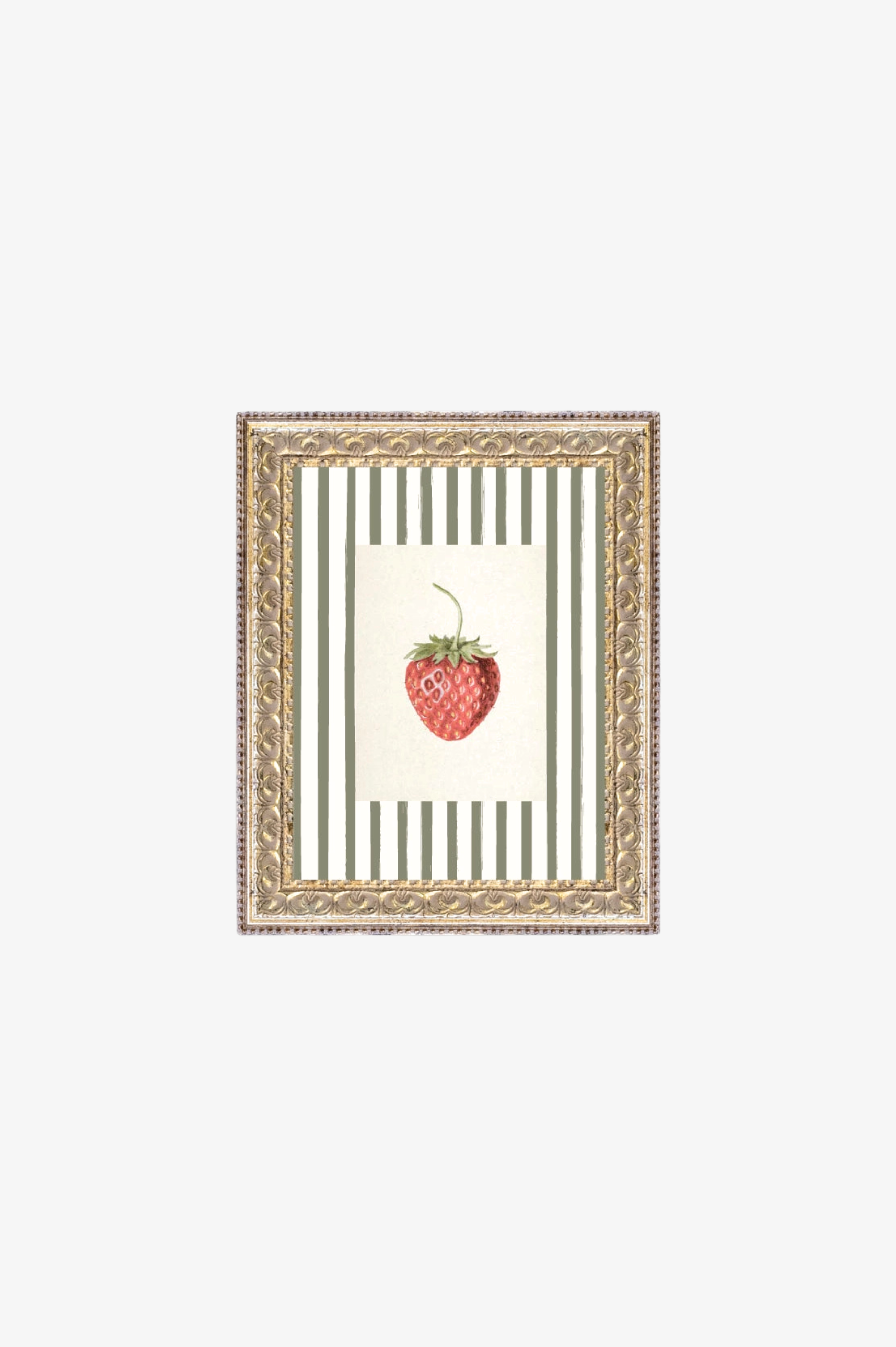 Strawberries on Stripes Framed Antique Art