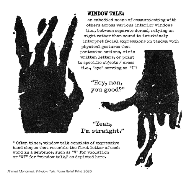 A textured silhouette of two hands forming the letters "W" and "T" in intuitive shapes, not in ASL
