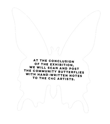 white butterfly silhouette with black text