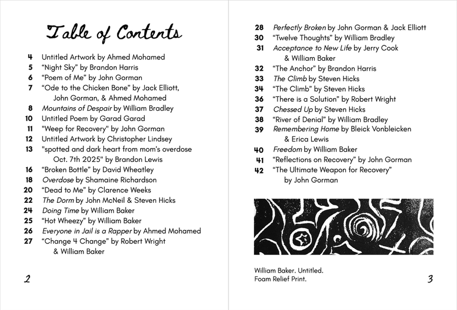 A small, wide print of white abstract lines, creating spirals, stars, and Xs on a black background