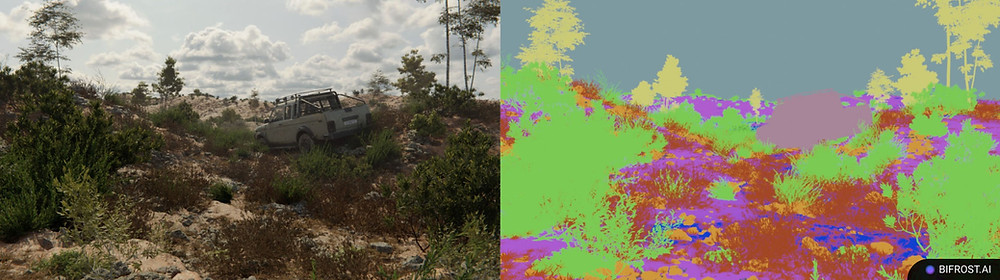 Bifrost desert scene and its instance-segmentation label