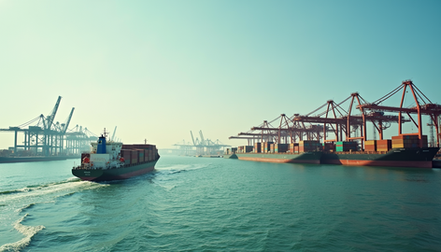 Shipping container vessel at the container terminal