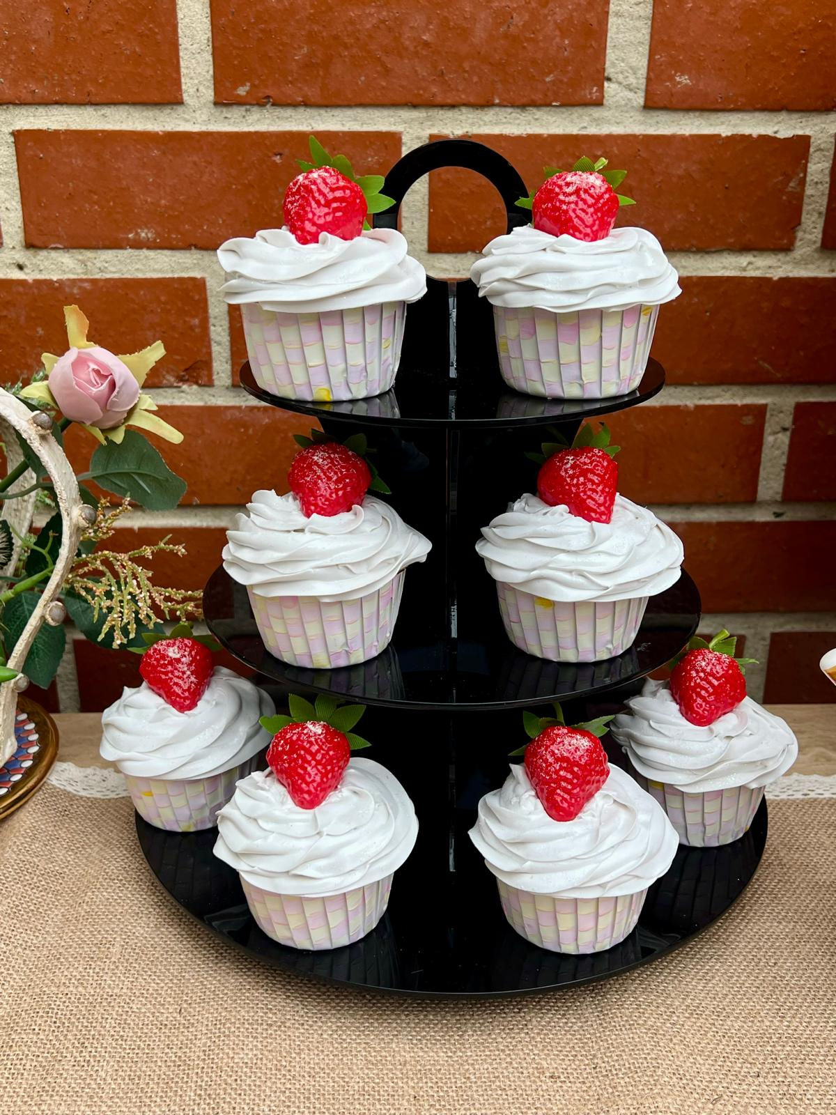 Artificial Fake Cupcakes. Set of 10 Rosy Inspired style Check. Pink checkers