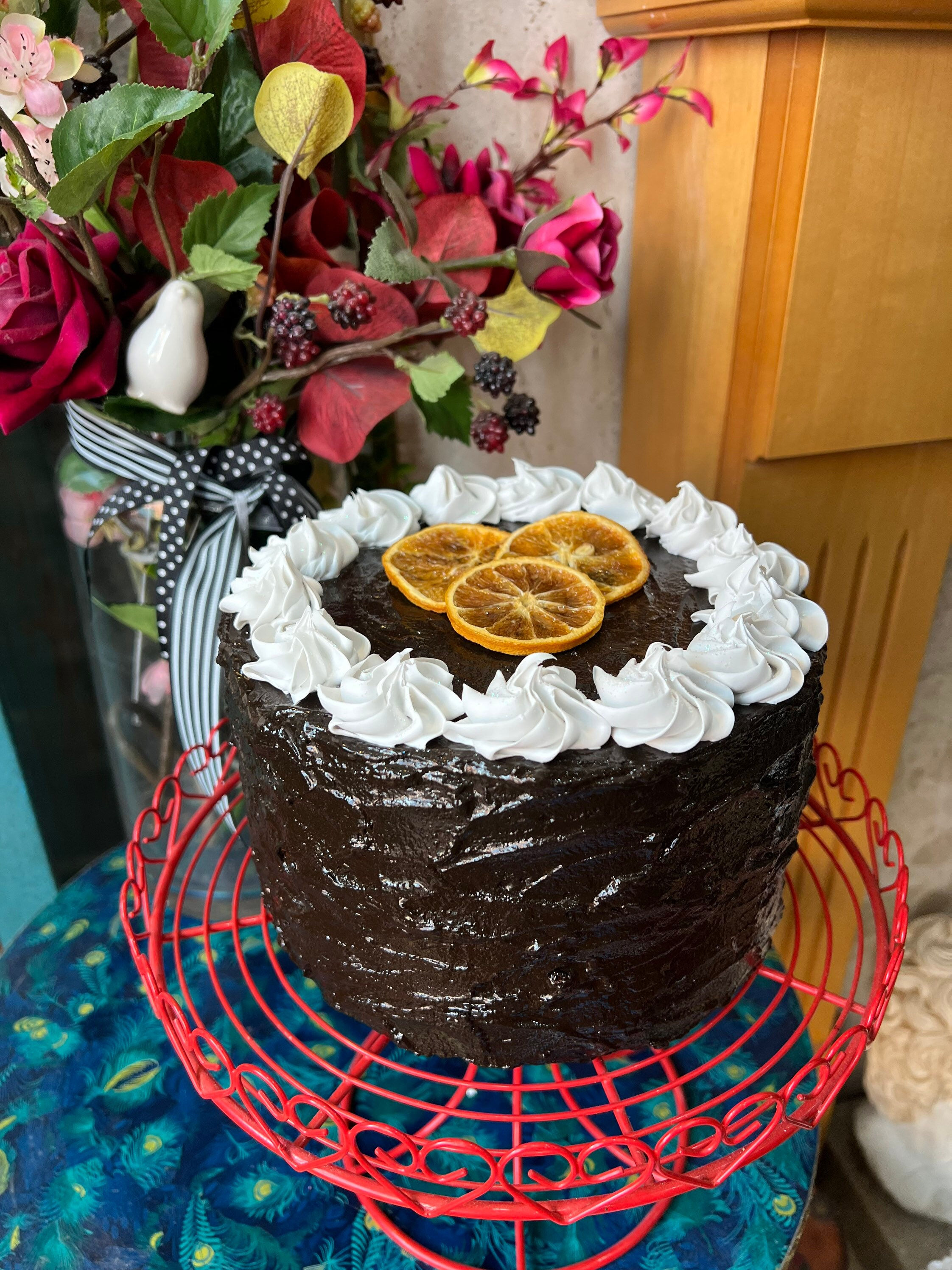 Artificial Fake Cake. 8” fake orange chocolate Cake. Faux cake. Prop Props Kitc