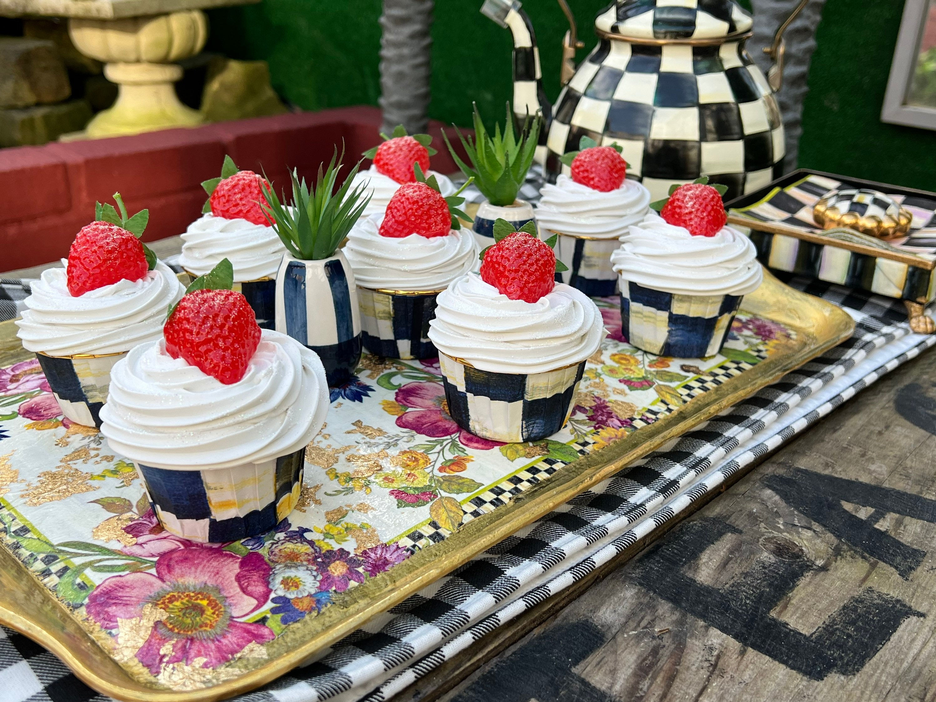 Artificial Fake Cupcakes Set. Check Inspired style. Prop Props Kitch