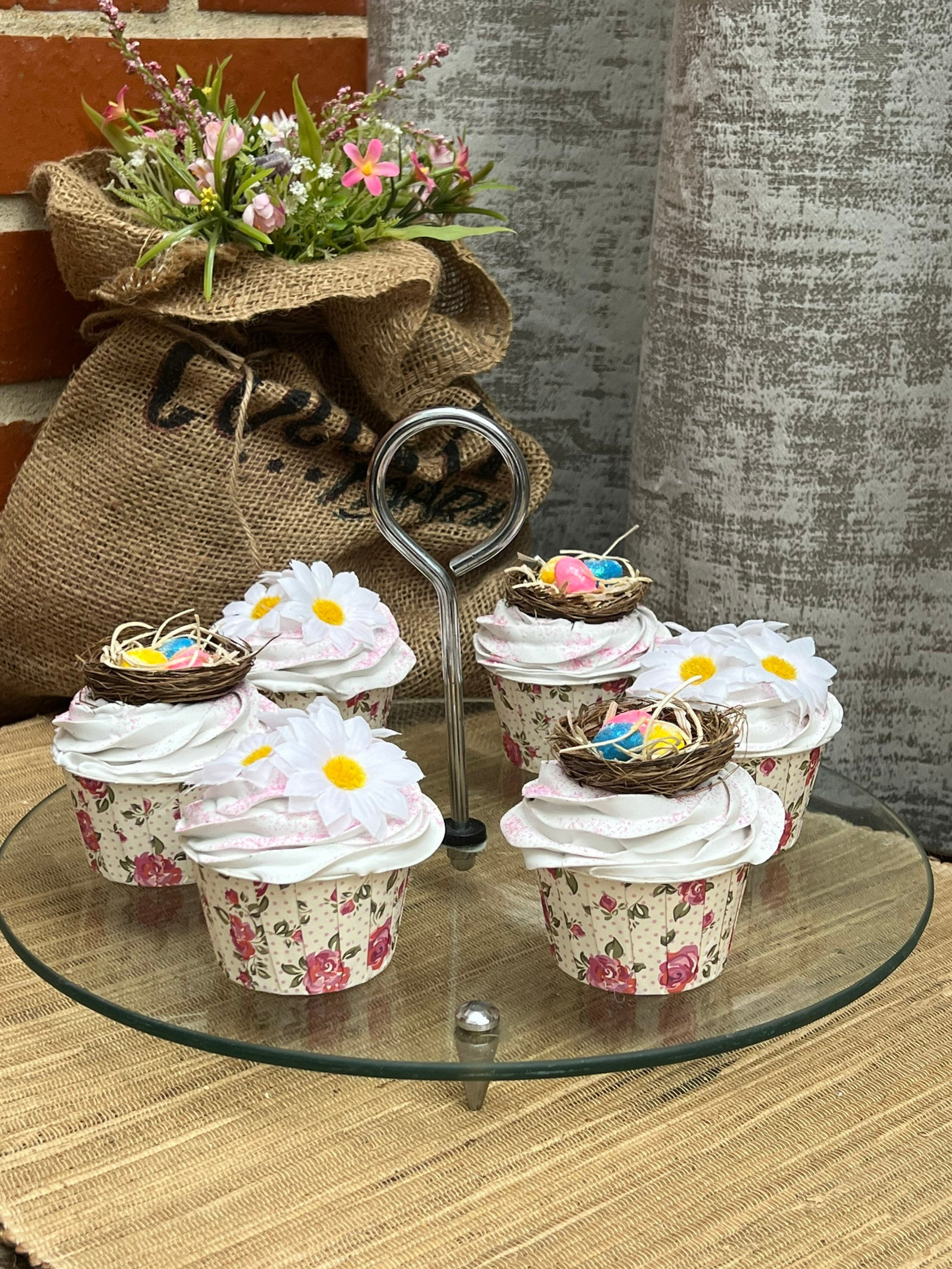 Artificial Fake Cake. Easter Cupcakes. Easter bunny Prop Props Kitchen Table Di