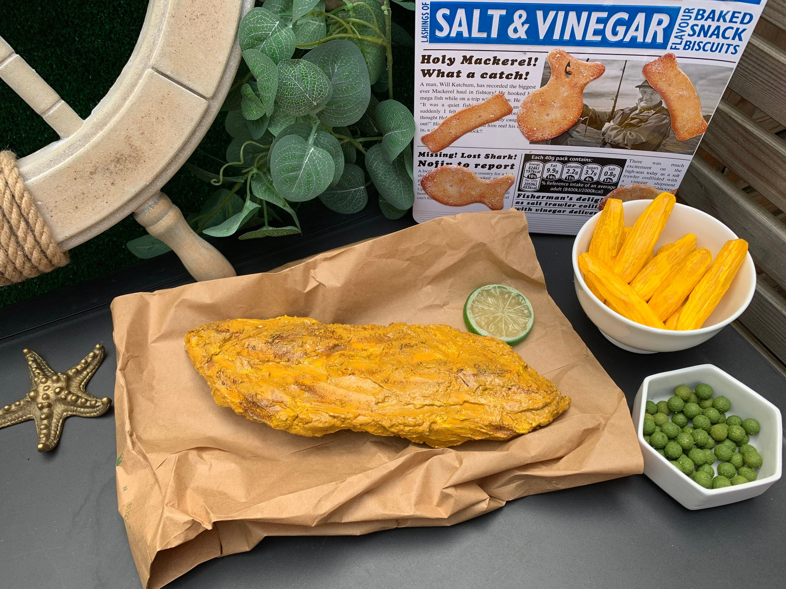 Artificial Fake Fish and chips set. fake food for Prop Props Kitchen Table Disp