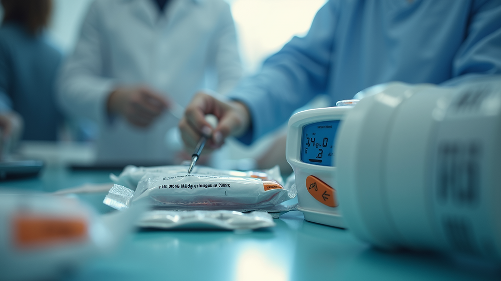 Close-up view of temperature monitoring devices attached to medication packages