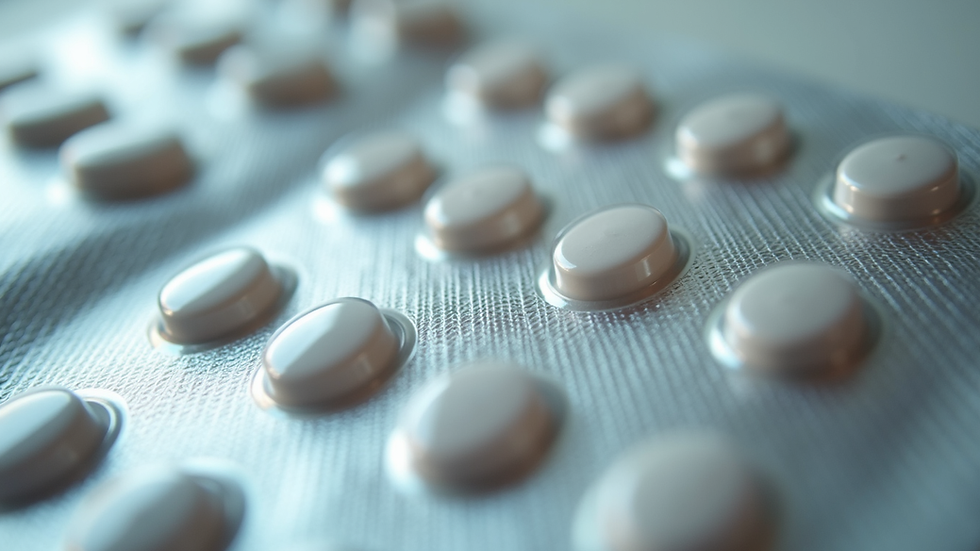 Close-up view of a generic, sealed medication package with minimal labeling