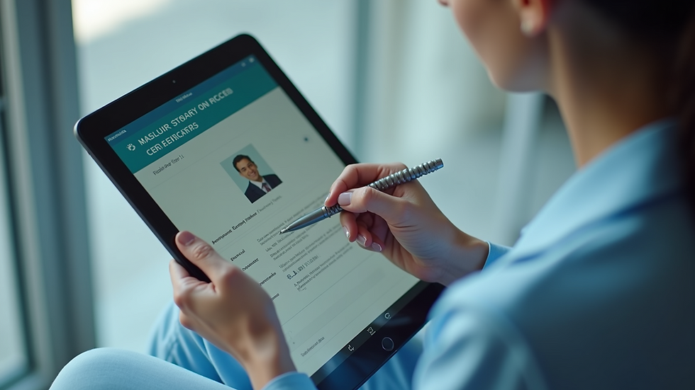 High angle view of a person reviewing online pharmacy credentials on a tablet